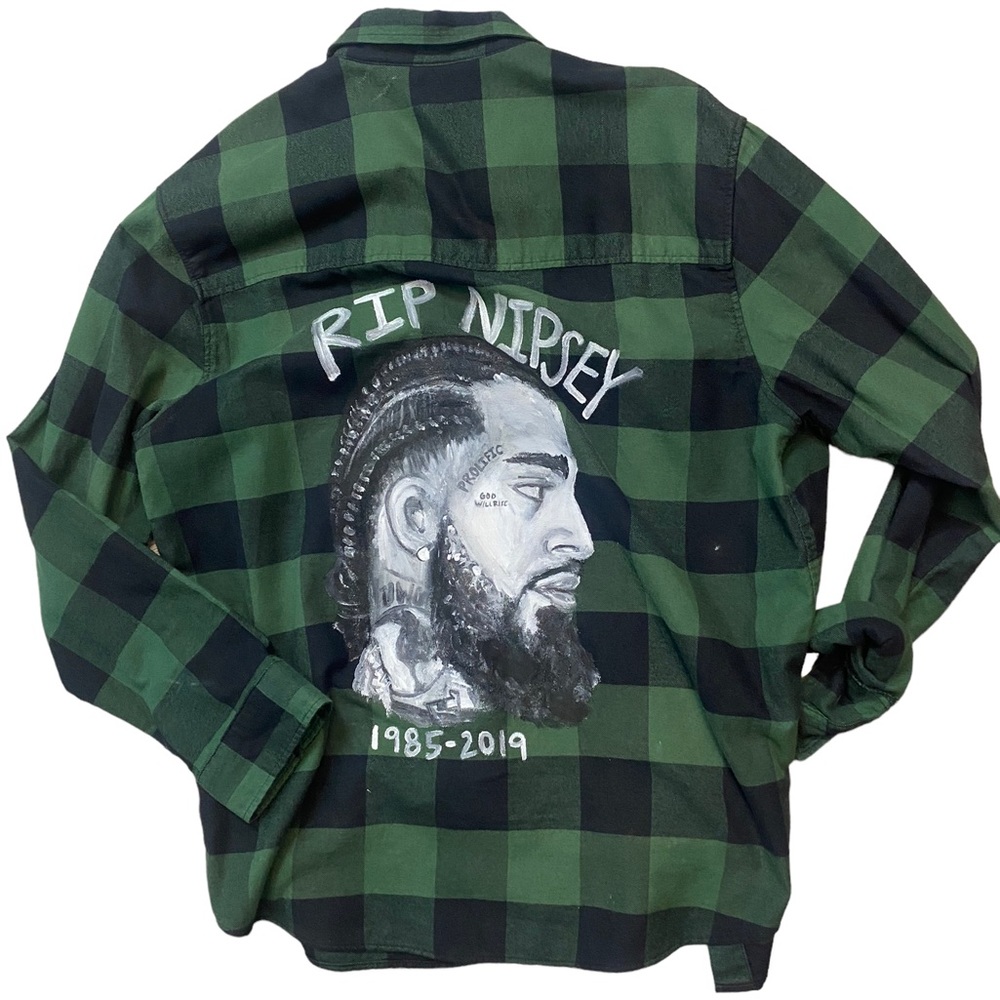 Hand-painted Nipsey Hussle flannel shirt.
